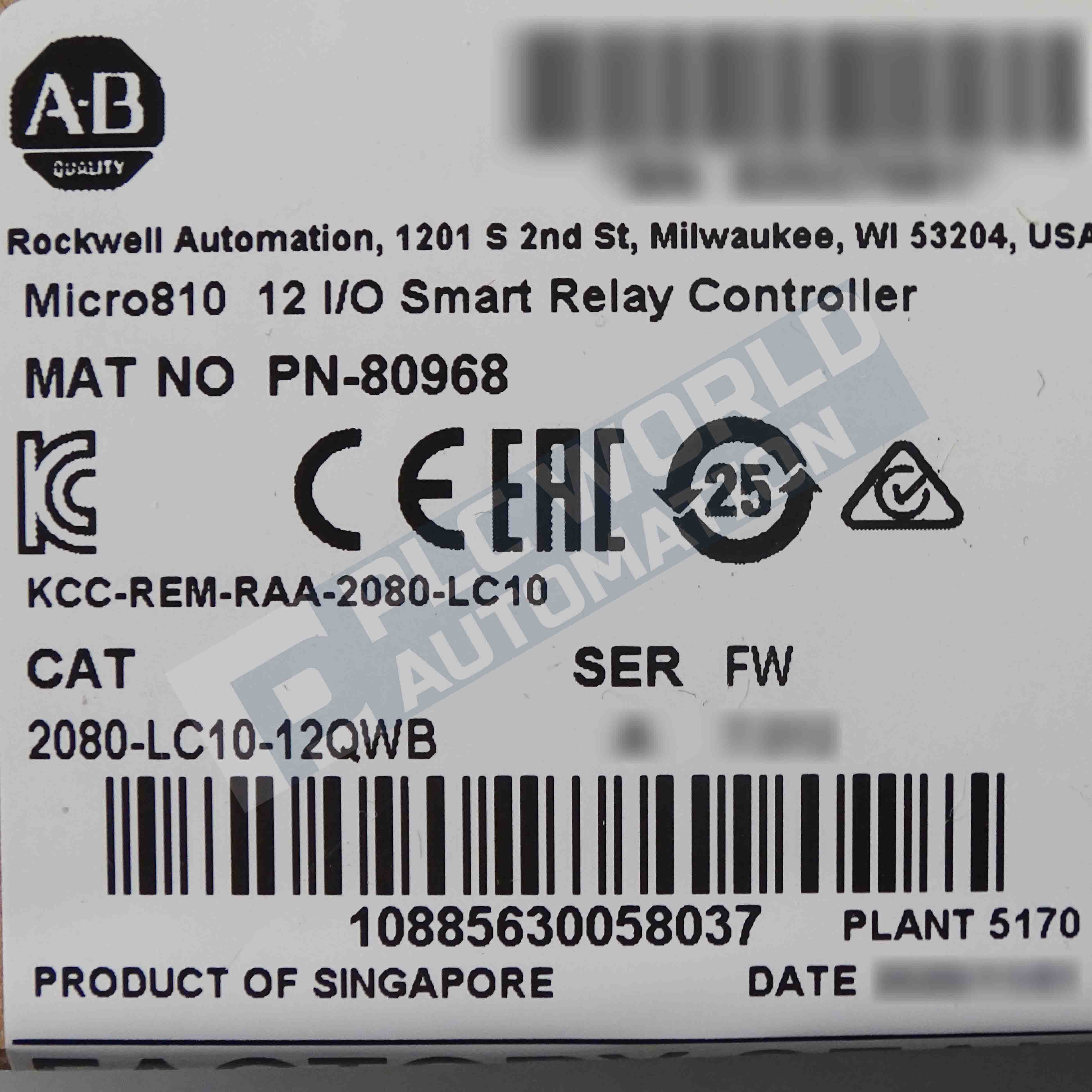 2080-LC10-12QWB | AB | Micro810 12 I/O Smart Relay Controller